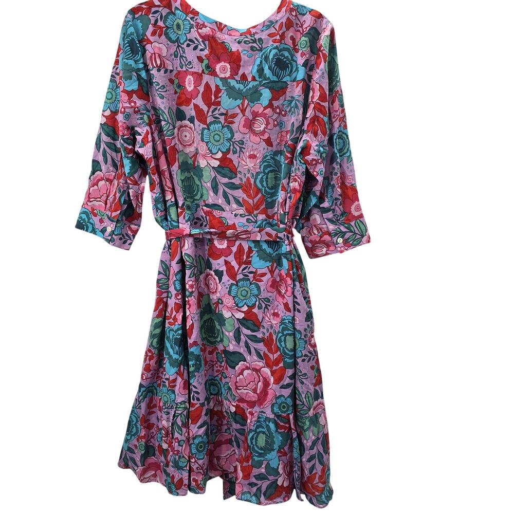 Talbots Pink Floral Shirt Midi Dress Cotton Lined Plus Petite 18W - Picture 7 of 13